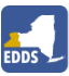 The image displays a logo with a stylized map of New York state featuring the initials  EDDS  prominently at the center, indicating an association with education services in the state.